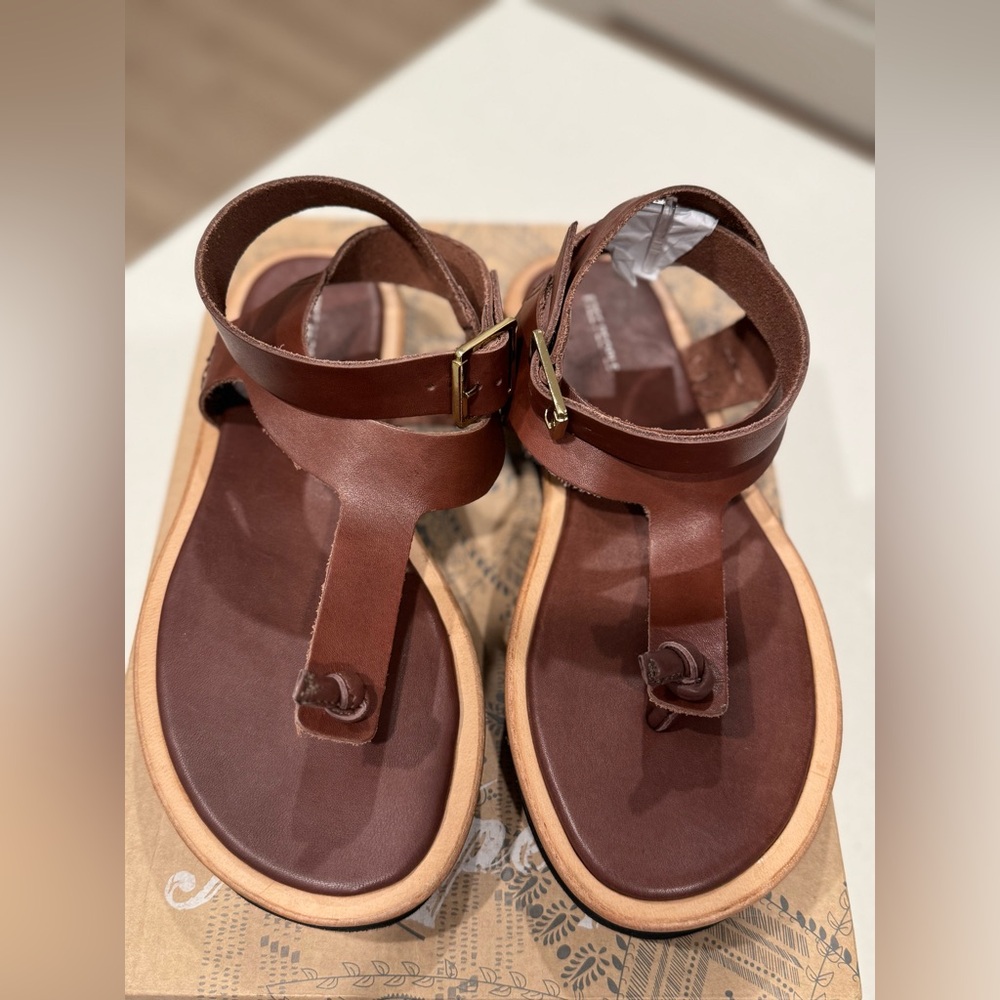 NWT Free People Hazel Flatform Sandals 9 Coconut Shell Brown Leather Toe Post - Picture 5 of 15